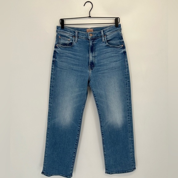 Mother The Lil Zip Rambler Flood Wide Straight Leg Jeans In Out Of The Blue
